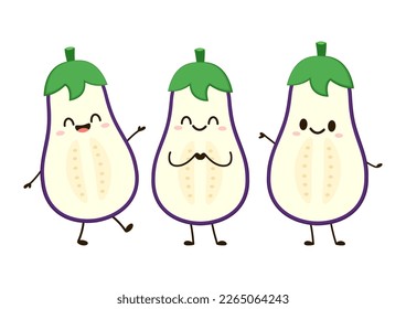 Eggplant character design. Isolated vector vegetable illustration. eggplant with slices flat vector illustration logo icon clipart.