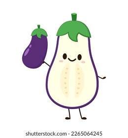 Eggplant character design. Isolated vector vegetable illustration. eggplant with slices flat vector illustration logo icon clipart.