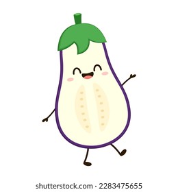Eggplant character design. Isolated vector vegetable illustration. eggplant with slices flat vector illustration logo icon clipart.