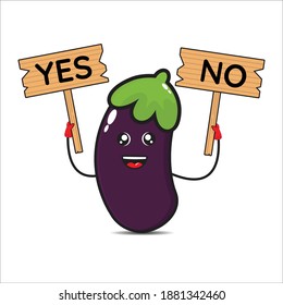 The eggplant character holds the board vector with design eps 10
