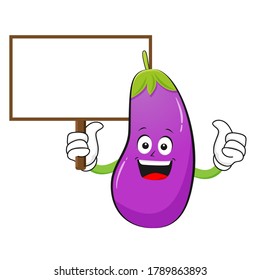 The Eggplant character holds a whiteboard on a white background - vector