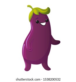 Eggplant character. Kawaii Eggplant smiling. Vector isolated on white background for animation. Happy smiling vegetable