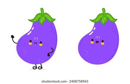 Eggplant character. Vector hand drawn cartoon kawaii character illustration icon. Isolated on white background. Eggplant character concept