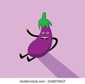 ilustración vectorial de carácter de berenjena con expresión sonriente mientras se relaja