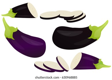 eggplant. chunks of eggplant. white background cut vegetables. vector illustration of high quality.