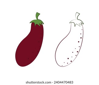 Eggplant coloring book. Ripe purple eggplant. Fresh vegetable garden. An image of an eggplant for a children s coloring book. Vector illustration on a white background