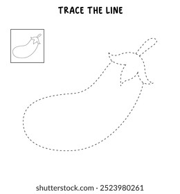Eggplant coloring pages for kids. Trace and color eggplant. Eggplant vegetable clipart outline vector. Coloring book for kids. Kindergarten and preschool worksheets printable for kids. 