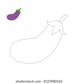 Eggplant coloring pages for kids. Trace and color eggplant. Eggplant vegetable clipart outline vector. Coloring book for kids. Kindergarten and preschool worksheets printable for kids. 