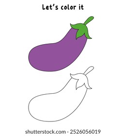 Eggplant coloring pages for kids. Trace and color eggplant. Eggplant vegetable clipart outline vector. Coloring book for kids. Kindergarten and preschool worksheets printable for kids. 