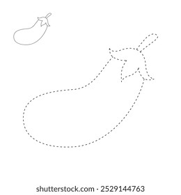 Eggplant coloring pages for kids. Trace and color eggplant. Eggplant vegetable clipart outline vector. Coloring book for kids. Kindergarten and preschool worksheets printable for kids. 