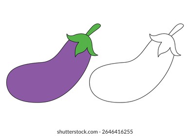 Eggplant coloring pages for kids. Trace and color eggplant. Eggplant vegetable clipart outline vector. Coloring book for kids. Kindergarten and preschool worksheets printable for kids. 
