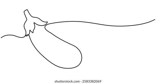 Eggplant in continuous line art drawing style. Aubergine fruit black linear sketch isolated, One continuous line drawing eggplant vegetable. eggplant single line illustration, Eggplant in continuous.