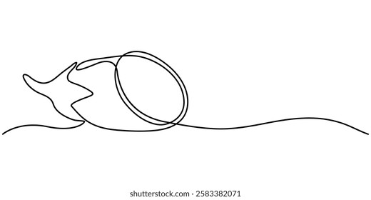 Eggplant in continuous line art drawing style. Aubergine fruit black linear sketch isolated, One continuous line drawing eggplant vegetable. eggplant single line illustration, Eggplant in continuous.