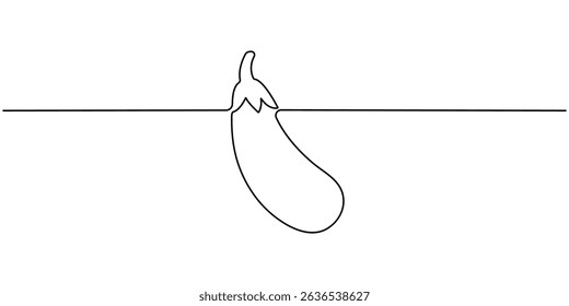 Eggplant in continuous line art drawing style. Single line drawing eggplant. Vector illustration, Continuous one line drawing Eggplant, eggplant fruit black sketch isolated on white background, Vector