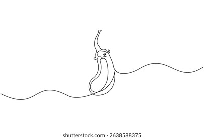 Eggplant in continuous line art drawing style. Single line drawing eggplant, Aubergine fruit black linear sketch isolated, One continuous line drawing eggplant vegetable. eggplant single line illustra