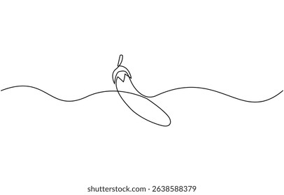 Eggplant in continuous line art drawing style. Single line drawing eggplant, Aubergine fruit black linear sketch isolated, One continuous line drawing eggplant vegetable. eggplant single line illustra