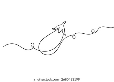 Eggplant continuous one line minimalist drawing isolated vegetable outline sketch vector illustration