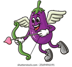 Eggplant with cupid style,      Cartoon Character Mascot Illustration Vector Clip-art Hand-drawn Logo Design