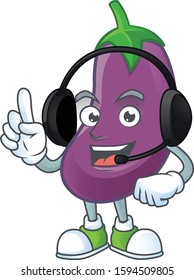Eggplant cute cartoon character design with headphone