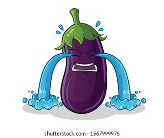 eggplant emoticon cry face cartoon mascot vector illustration