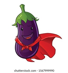 eggplant emoticon super hero cartoon mascot vector illustration
