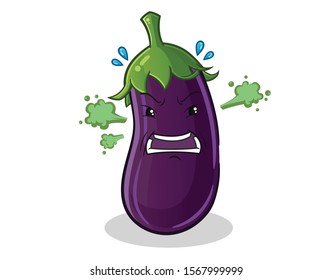 eggplant emoticon very angry face cartoon mascot vector illustration