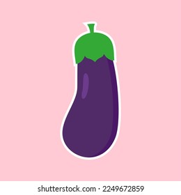 eggplant flat design vector illustration. Vegetarian food. Healthy diet.