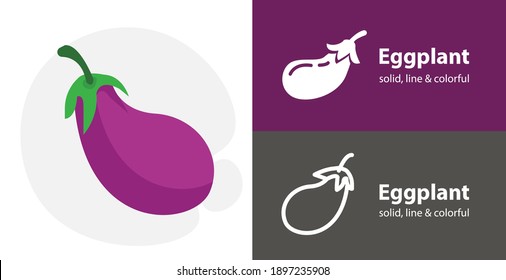 eggplant flat icon, with eggplant simple, line icon