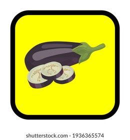 Eggplant, a fruit commonly used as a vegetable in a dish, is colored purple and green.