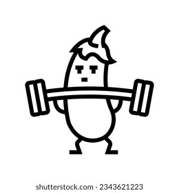 eggplant fruit fitness character line icon vector. eggplant fruit fitness character sign. isolated contour symbol black illustration