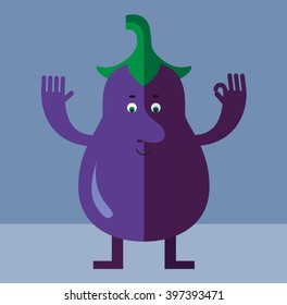 Eggplant gesturing okay. Flat style vector illustration . Funny cartoon character