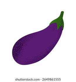 Eggplant with green stem. Flat textured design for farm, food, or vegetarian themes