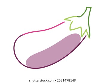 Eggplant with green stem in linear style. Flat vector illustration isolated on white background
