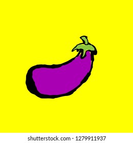 Eggplant grunge icon. Vector hand drawn illustration.