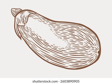 Eggplant hand drawn vegetable. Isolated vector drawing in brush engraved sketch style. Healthy food clip art. Design element illustration.