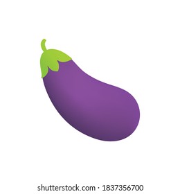 Eggplant icon in cartoon style, aubergine emoji isolated on white background.