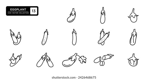 Colección de iconos de berenjena. Las plantillas de iconos vectoriales se pueden editar y cambiar de tamaño.