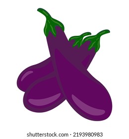 Eggplant icon isolated on a white background. Eggplant Fresh vegetables. Collection of eggplant. Fresh ripe eggplant with green stalks. Vegetarian food. Ripe juicy vegetable. Vector illustration.