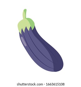 Icono de berenjena sobre fondo blanco, estilo de detalle plano, ilustración vectorial