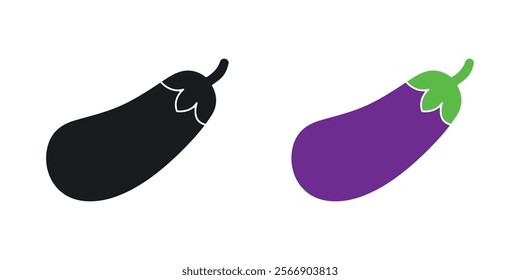 Eggplant icon set in black and colored