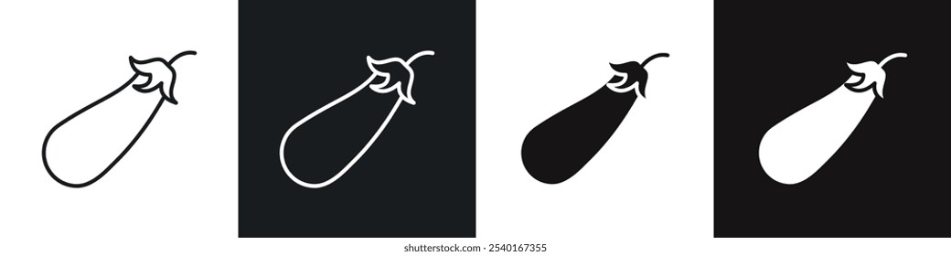 Symbolsatz für Aubergine. Vektorsymbole in schwarz-weißen Farben.