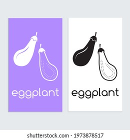 Eggplant icon sign logo template for menu, labels. Simple flat restaurant, vegetarian, nutrition food sign, a concept for kitchen and cooking, grocery store. Isolated, Vector in Black and White.