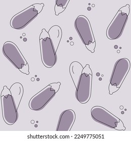 Eggplant icons seamless pattern. Aubergines vector print. Vintage background. Kitchen and restaurant design for fabrics, wrapping paper