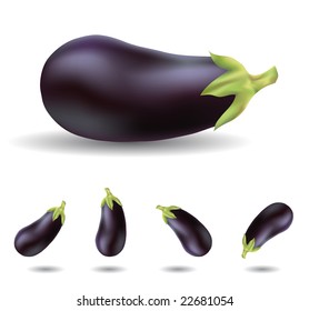 eggplant isolated on white close up and in different angles