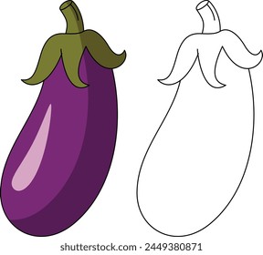 Eggplant Isolated Vector Illustration Coloring Page Hand Drawn for Kids 