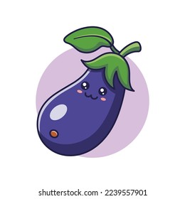Eggplant kawaii character. Cute Kawaii Eggplant cartoon icon illustration. Food vegitable flat icon concept isolated on white background. Doodle style print illustration for kids clothing.