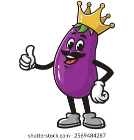 Eggplant King,     Cartoon Character Mascot Illustration Vector Clip-art Hand-drawn Logo Design