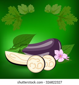 Eggplant. Label, there is a place for your text. Healthy food.