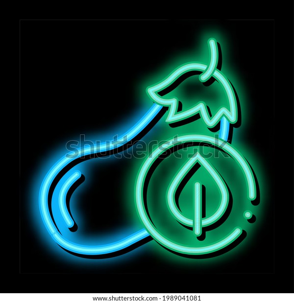Eggplant Leaf neon\
light sign vector. Glowing bright icon Eggplant Leaf sign.\
transparent symbol\
illustration