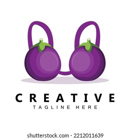 Eggplant Logo Design, Purple Vegetable Illustration Farm Yield Vector, Eggplant Bra Vector Product Brand Icon Template